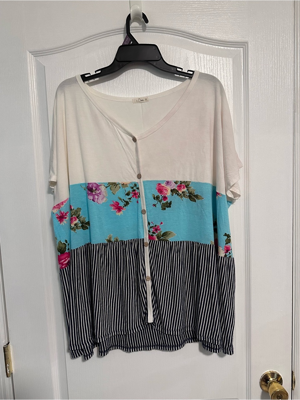 🌸 E Luna Floral Stripe Colorblock Top 3X Boho Boutique Style